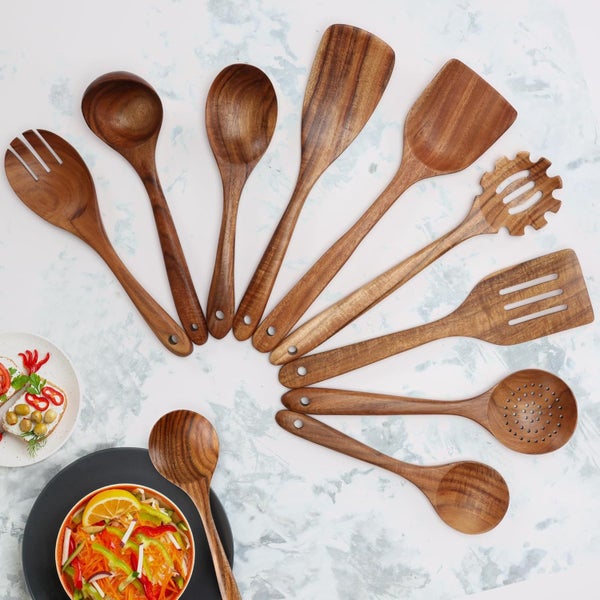 9PCS Wooden Utensils Set Kitchen Cooking Spoons Carousel 2