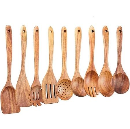 9PCS Wooden Utensils Set Kitchen Cooking Spoons Carousel 1