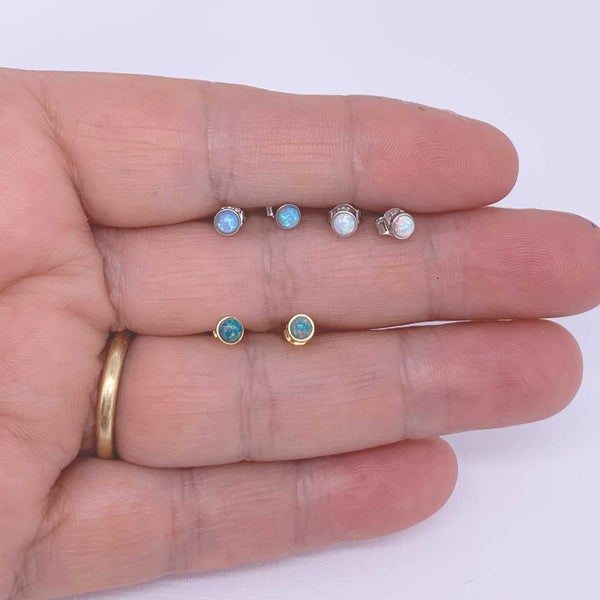 Silver Opal Stud Earrings "Nela" (White) Carousel 5
