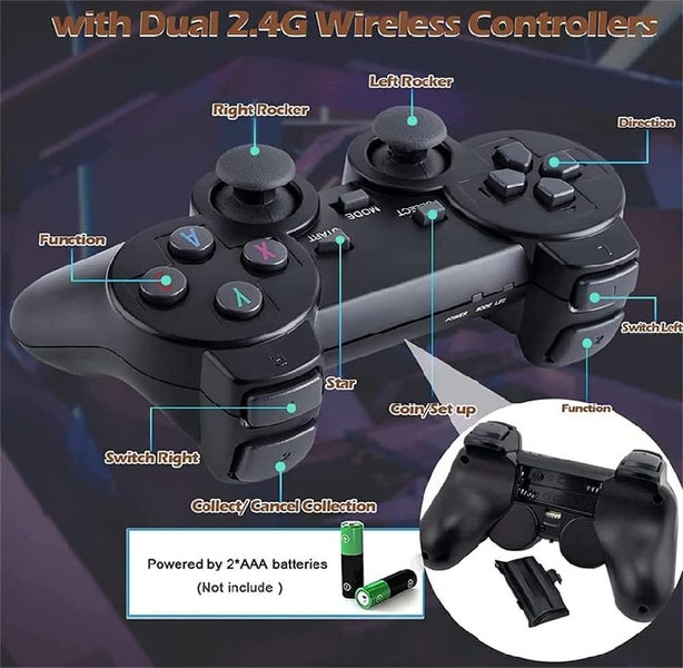 4K HDMI Plug and Play Retro video Game Stick 20,000 Plus Games, Dual Player 64GB Carousel 2