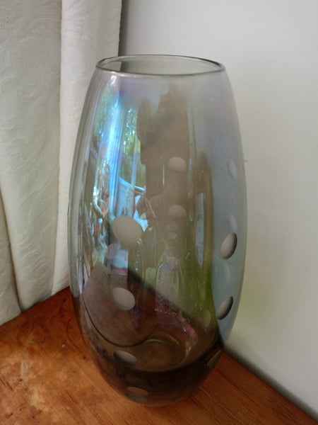 Brilliant Retro Crystal Polka Dot Silver-Blue Larger Vase - Bohemia or Sweden? Carousel 12