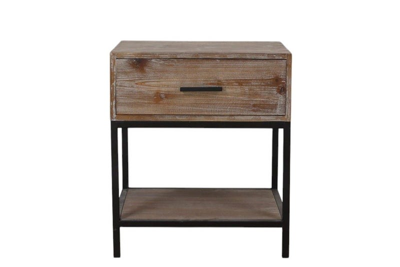 TNC Metal Base Recycled Fir 1 Drawer Bedside Table Carousel 2