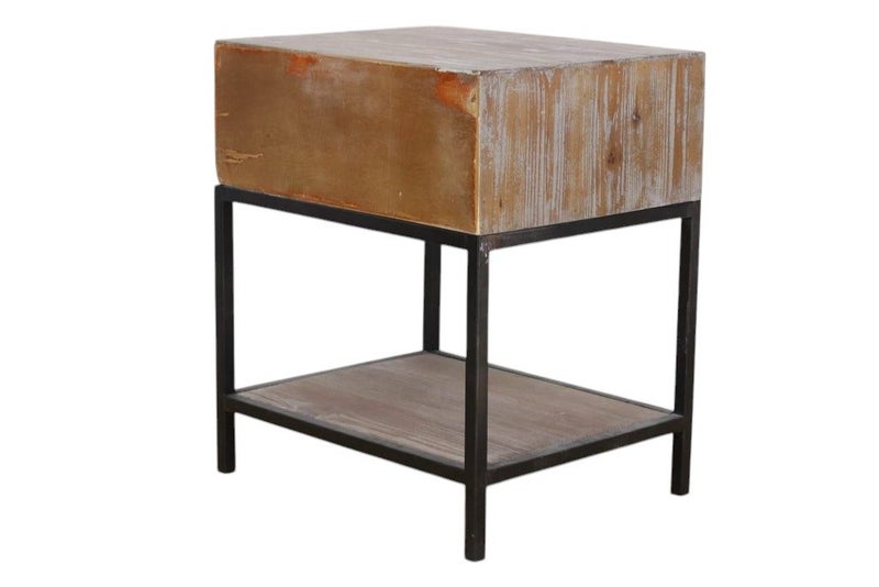 TNC Metal Base Recycled Fir 1 Drawer Bedside Table Carousel 3