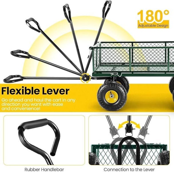 Heavy Duty Metal Gardening Trolley - Green Trailer Cart Carousel 2