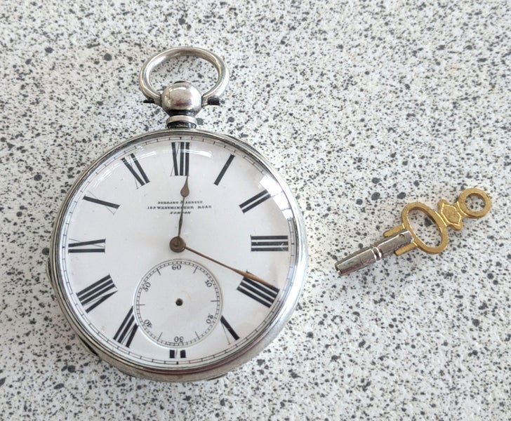 1900 Large Antique Fine Silver Pocket Watch - RUNNING Carousel 1