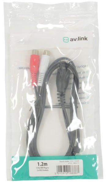 5 Pin DIN Plug to 2 x RCA Socket - 1.2M Carousel 2