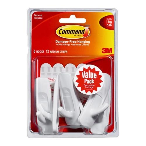 3M Command Hooks 17001-6 Hooks with Strips - Value Pack [XA006797584] Carousel 1