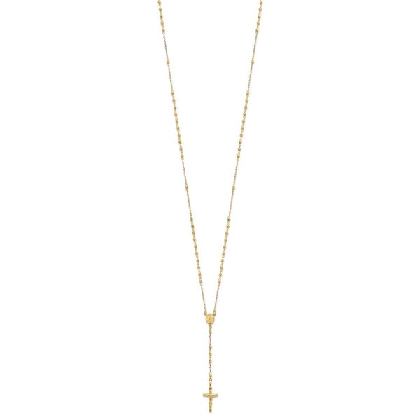 Jewelry Affairs 14K Yellow Gold Rosary Necklace, Faceted Beads Chain, Cross a... Carousel 1