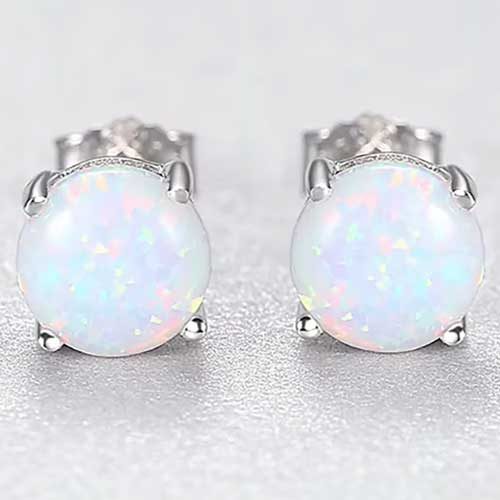 Silver Opal Stud Earrings "Tirina" (white) Carousel 1