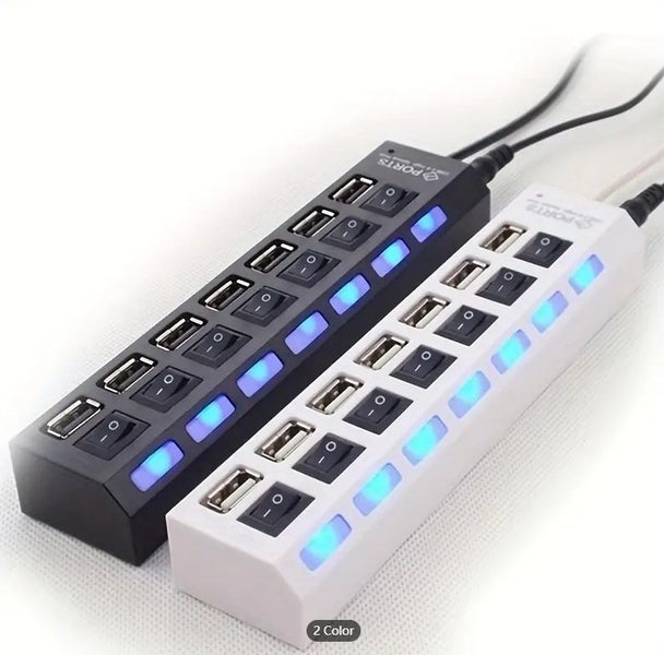 Sales! 7 Ports LED USB 2.0 Adapter Hub Power On/off Switch AE205 Carousel 2