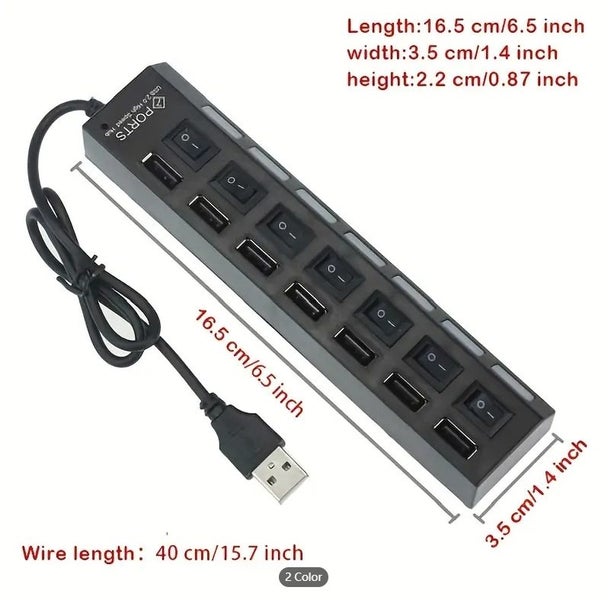 Sales! 7 Ports LED USB 2.0 Adapter Hub Power On/off Switch AE205 Carousel 3