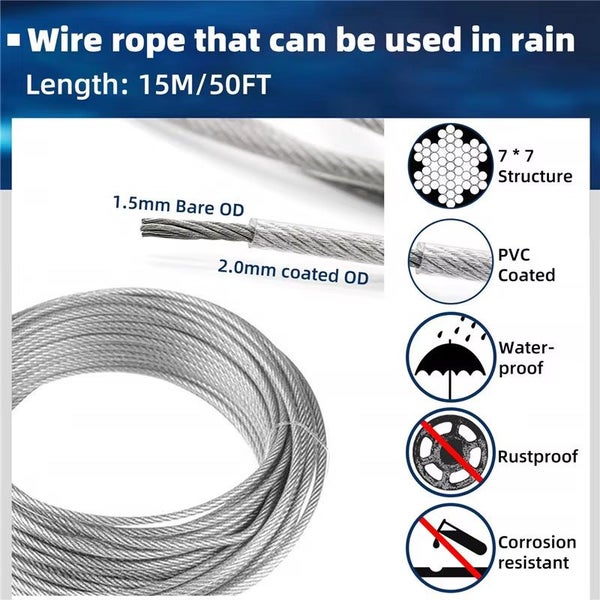 30M Stainless Steel Wire Rope Cable Kit Hooks Hanging Garden Railing Roll Carousel 2