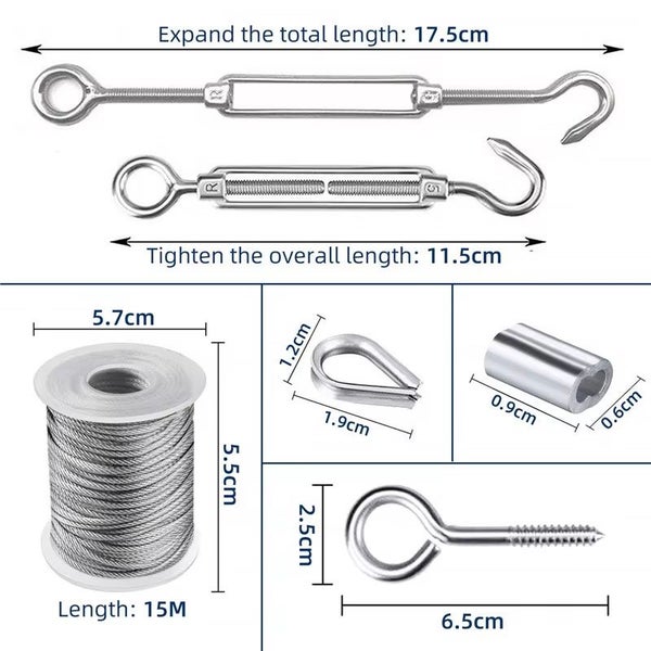 30M Stainless Steel Wire Rope Cable Kit Hooks Hanging Garden Railing Roll Carousel 6