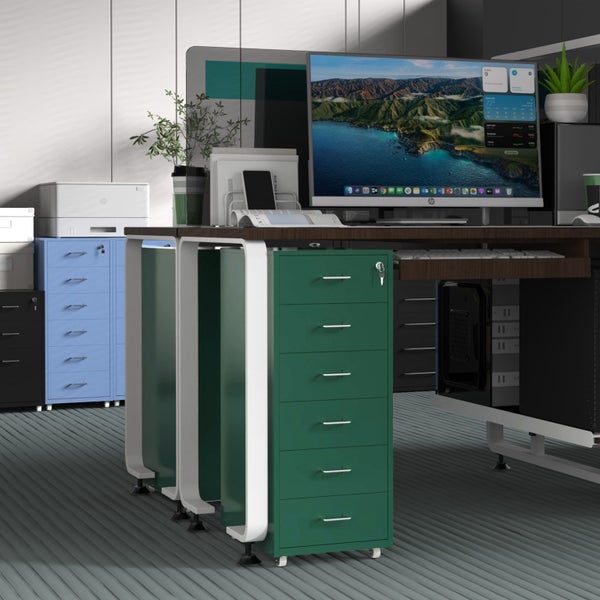 Gorilla Office - Mobile Metal 6 Drawer Cabinet -Pine Green Carousel 1