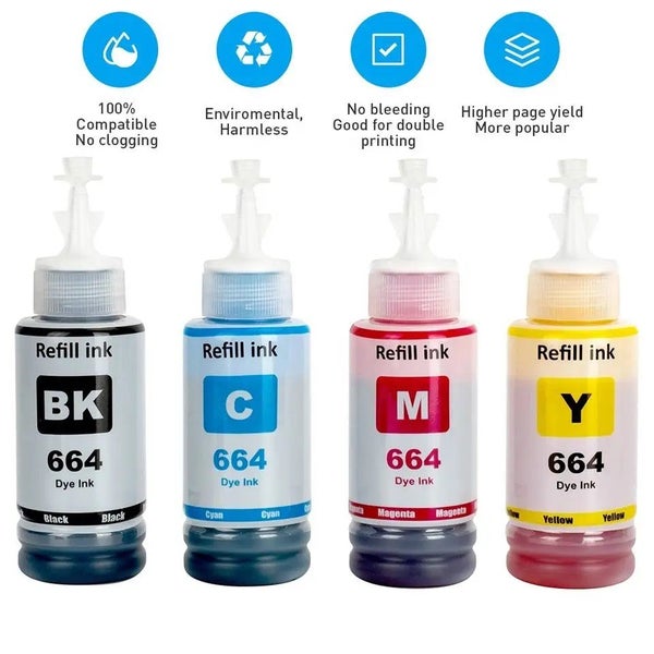 4pcs Ink Refill Bottle for Epson Ink Tank L series Eco Tank Printer 100ml Carousel 6