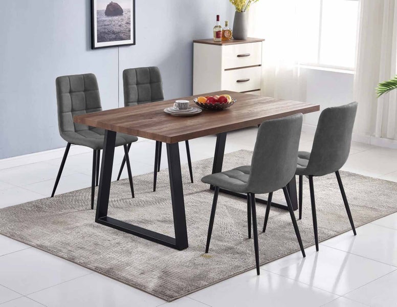 Dining Suite Table with 4 Grey Velvet Chairs Carousel 1