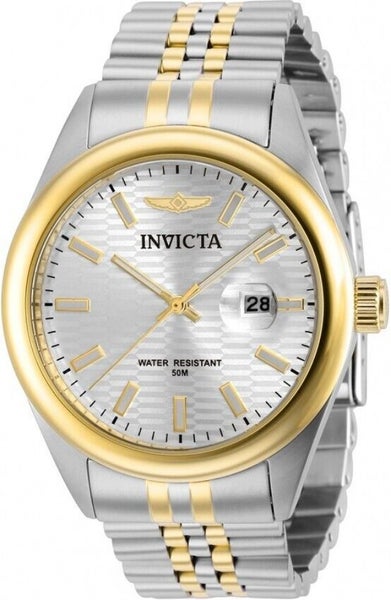 Invicta Aviator 38419 Men's Round Two-Tone Silver Dial Date Analog Round Watch Carousel 1