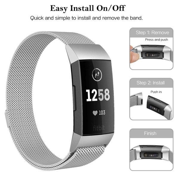 Fitbit Charge 3 Milanese Loop Strap Silver Carousel 2