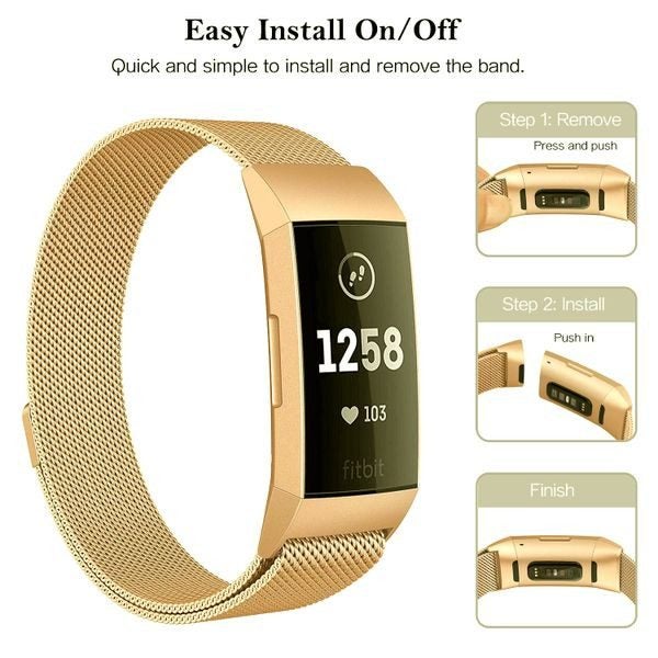 Fitbit Charge 3 Milanese Loop Strap Gold Carousel 2