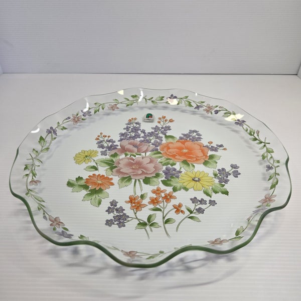 Vintage New Florence Japan Scallap Edge Plate Reverse Print Floral Image Carousel 1