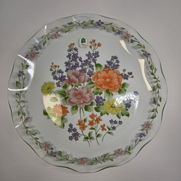 Vintage New Florence Japan Scallap Edge Plate Reverse Print Floral Image Carousel 2