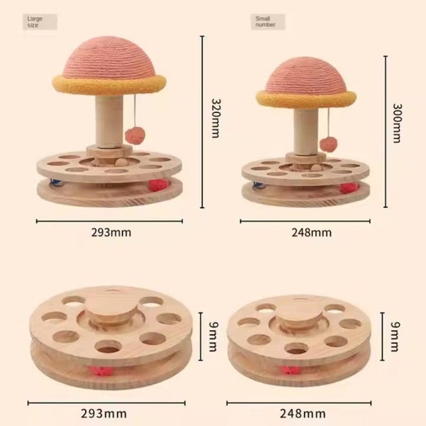 Elosung Large Pink Interactive Cat Scratching Post With Ball Track Fun Mushroom Carousel 2