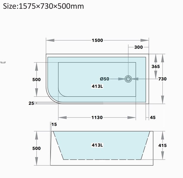 Corner Freestanding Bath 1500mm Carousel 2