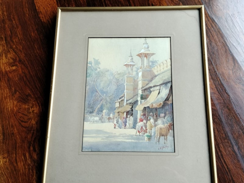 "Caravanserai, Bombay" an Original Antique Watercolour by E.E. Strutton Carousel 1