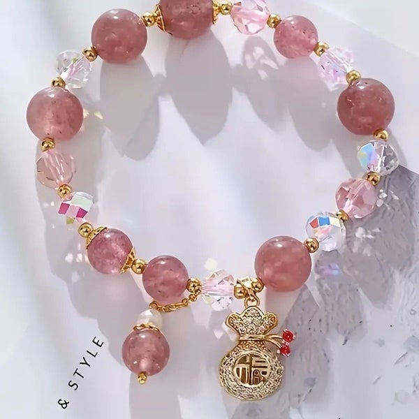 Bracelet women Luxury Glass Bead Bracelet Strawberry Accents Money Bag Charm, Carousel 6