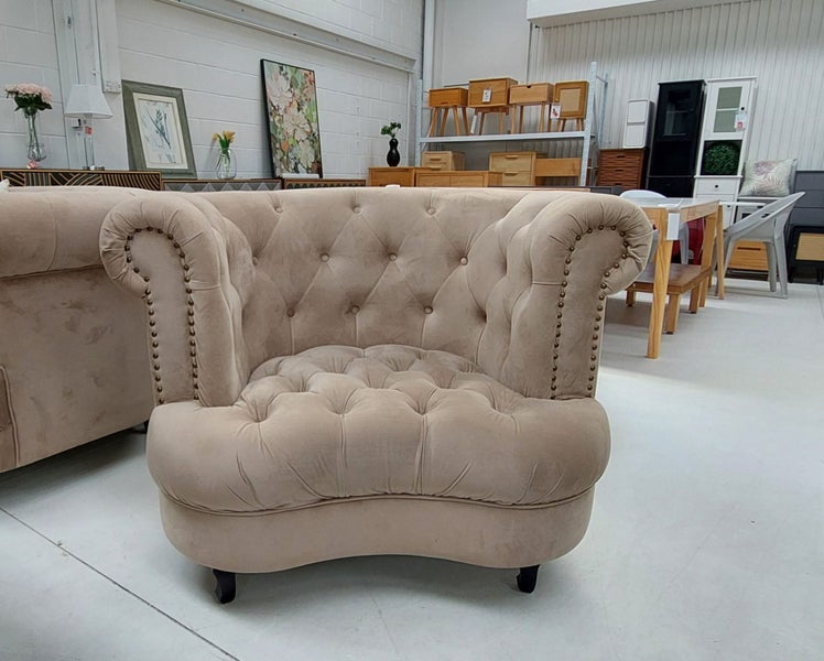 CLEARANCE - Lura Curved Sofa Single Seater - Taupe Velvet *Floor Model *60% OFF Carousel 1