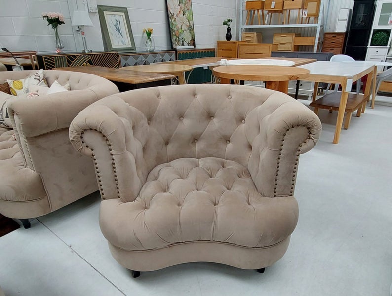CLEARANCE - Lura Curved Sofa Single Seater - Taupe Velvet *Floor Model *60% OFF Carousel 2