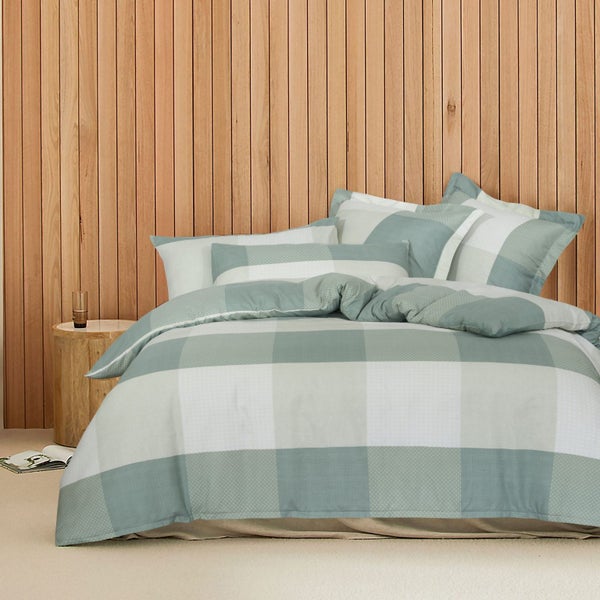 Check Green Microfiber Quilt Cover Set Carousel 1