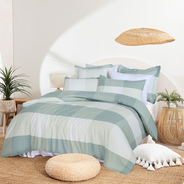 Check Green Microfiber Quilt Cover Set Carousel 2