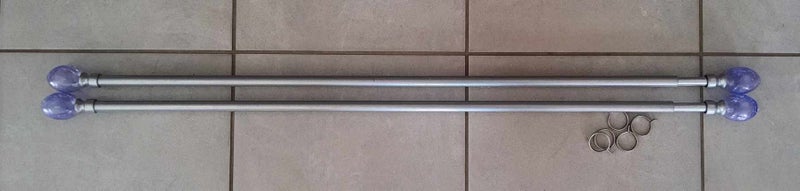 x TWO adjustable Chrome Curtain Rod and Rings with Purple Glass Finials Carousel 2