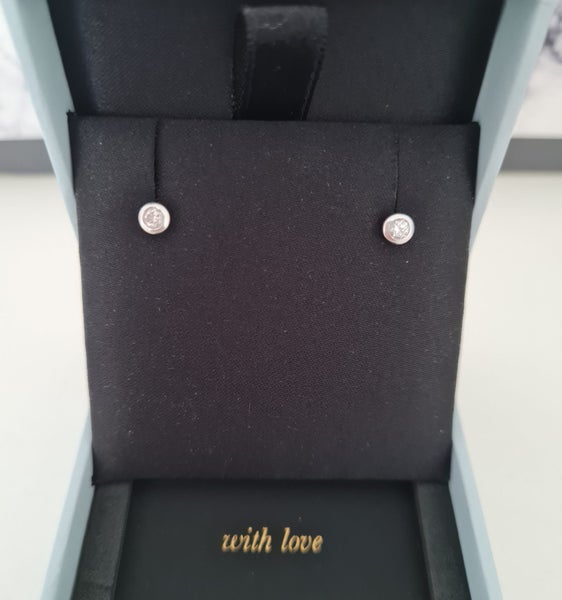 Walker & Hall Vintage 10ct White Gold Diamond Bezel Stud Earrings Carousel 2
