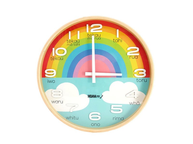 Large Te Reo Maori Clock - Rainbow Carousel 1