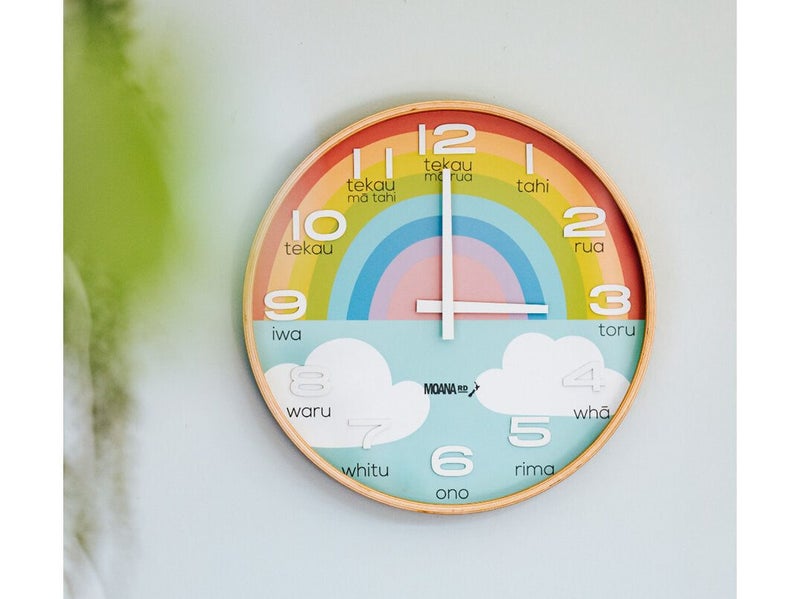 Large Te Reo Maori Clock - Rainbow Carousel 2