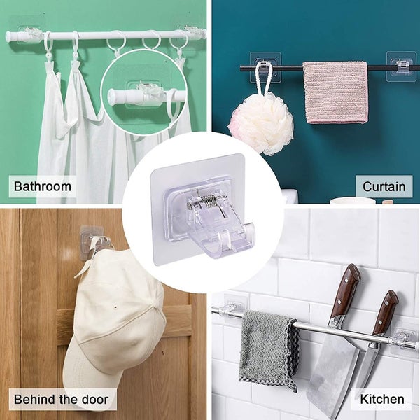 8 Pcs Adhesive Curtain Rod Hooks Curtain Rod Bracket No Drilling Carousel 3