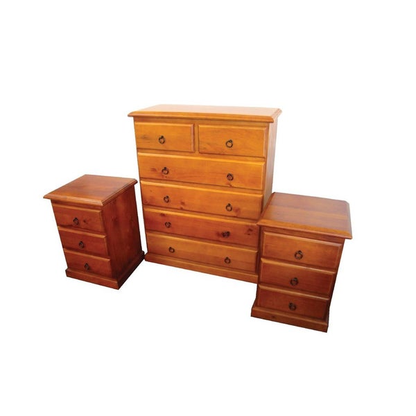 SALE!!!! NZ Pine Tallboy + 2x NZ Pine Bedsides (Solid NZ Pine) Carousel 1