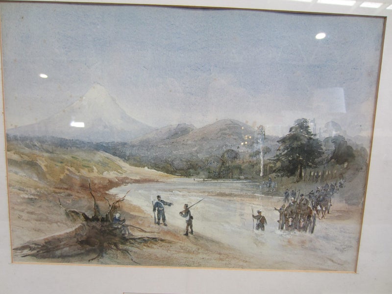 E.A.Williams, 'Bullock Drays Crossing River Below Mt Egmont, 1863' Carousel 2