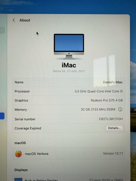 iMac 27” 5K 2017 model 32Gb RAM, 1TB Fusion Drive Carousel 4