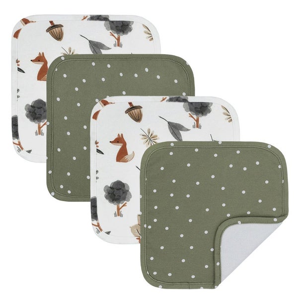 4pc Living Textiles Infant Baby Cotton Wash Cloths Forest Retreat Olive Dots Carousel 1
