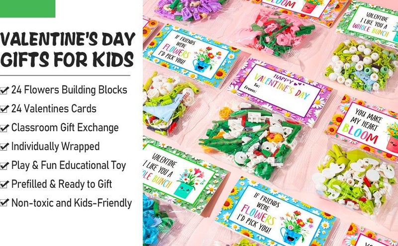 Valentines Day Gifts 24 Packs Flower Bouquet Building Blocks Artificial Wildflow Carousel 1