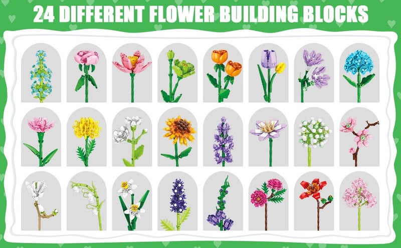 Valentines Day Gifts 24 Packs Flower Bouquet Building Blocks Artificial Wildflow Carousel 2