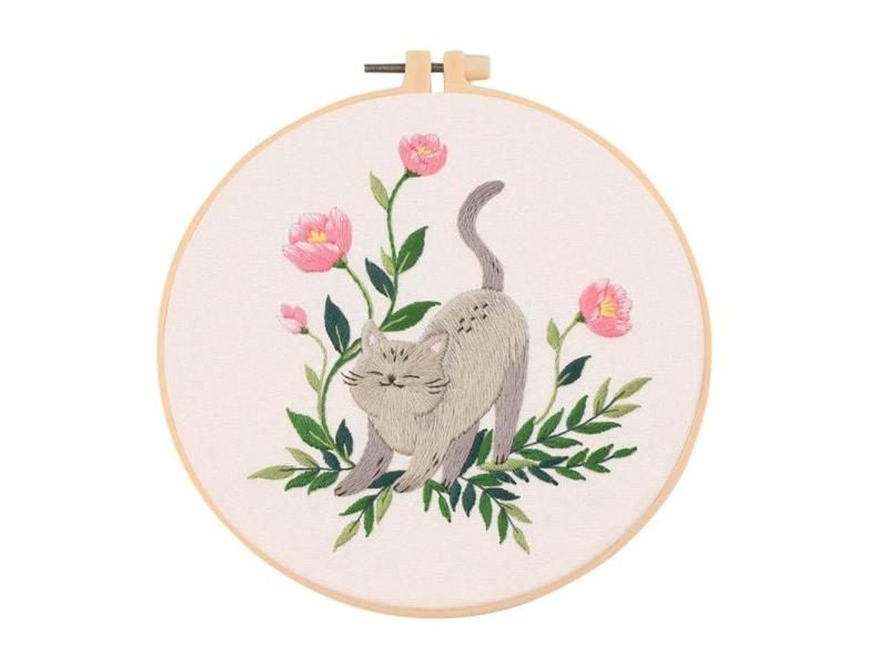 DIY Cat Embroidery Starter Kit With Hoops Threads Needles For Beginners Carousel 1