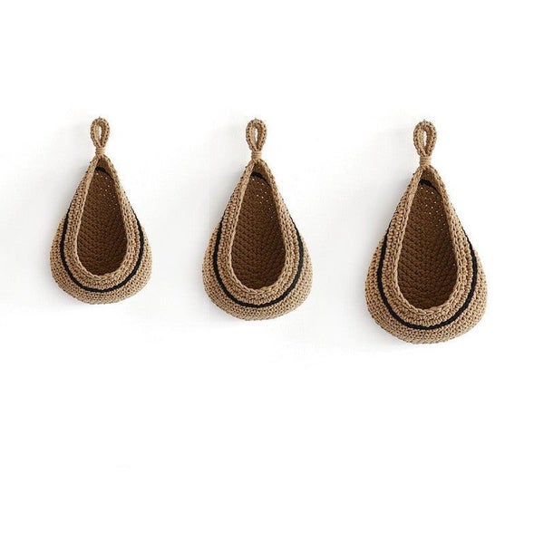 Elosung Khaki 3 Piece Wall Mounted Cotton Rope Storage Baskets Large Medium And Carousel 1