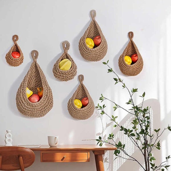 Elosung Khaki 3 Piece Wall Mounted Cotton Rope Storage Baskets Large Medium And Carousel 5