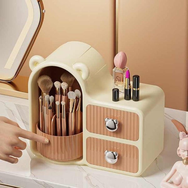 Elosung Brown Rotating Desktop Cosmetic Organiser High End Dustproof Wall Mounte Carousel 6