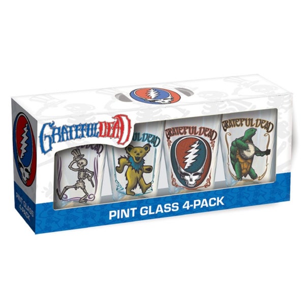 Grateful Dead Terrapin Stealie Bear Skeleton Retro Pint Glasses 4 Pack 16 Oz Carousel 1