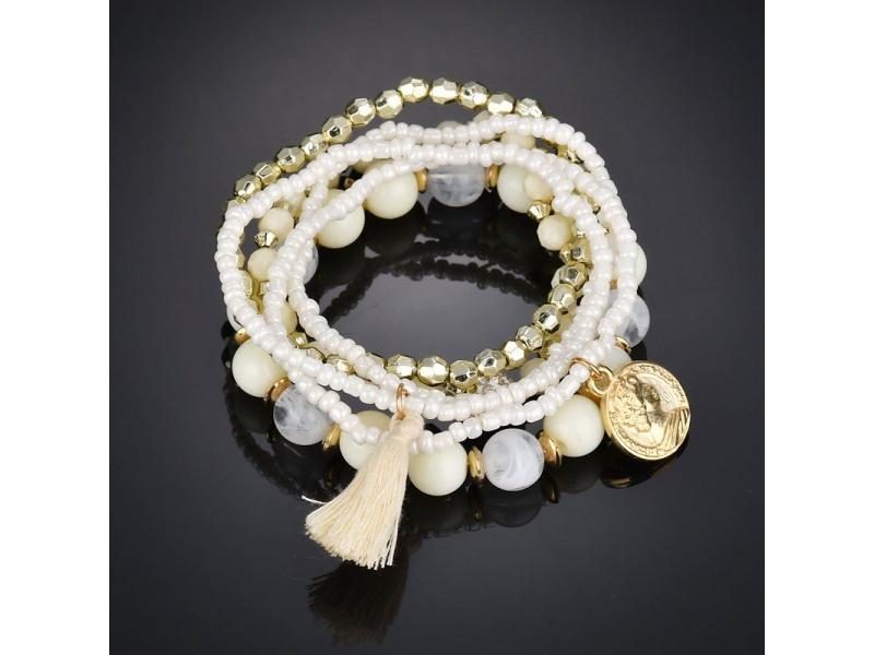 6Pcs/Set Bohemian Beaded Multi-layer Bracelet For Women Vintage Metal Coin Carousel 1
